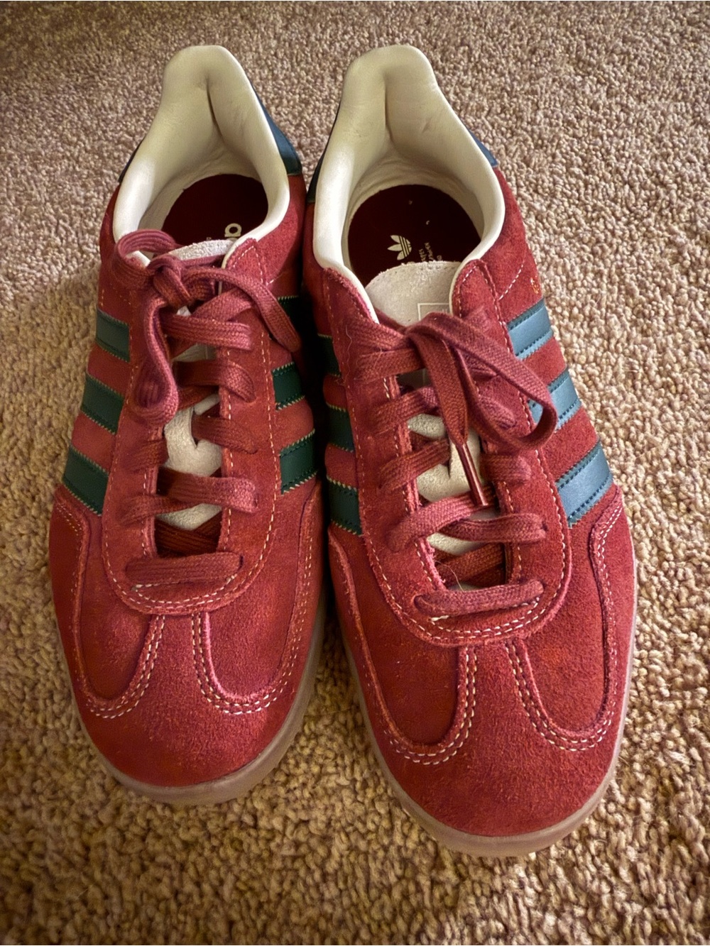 adidas Women's Burgundy Suede Sneakers with Dark Green Stripes Samba